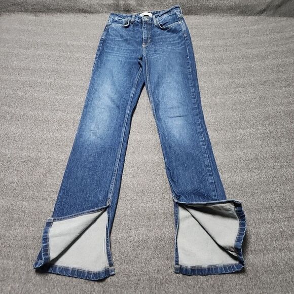 Zara Jeans Womens 4 Blue Slim Straight Split Ankle Denim Pants Boho Hipster - Picture 2 of 11